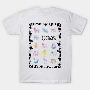 Funny cows line drawing with color splashes T-Shirt